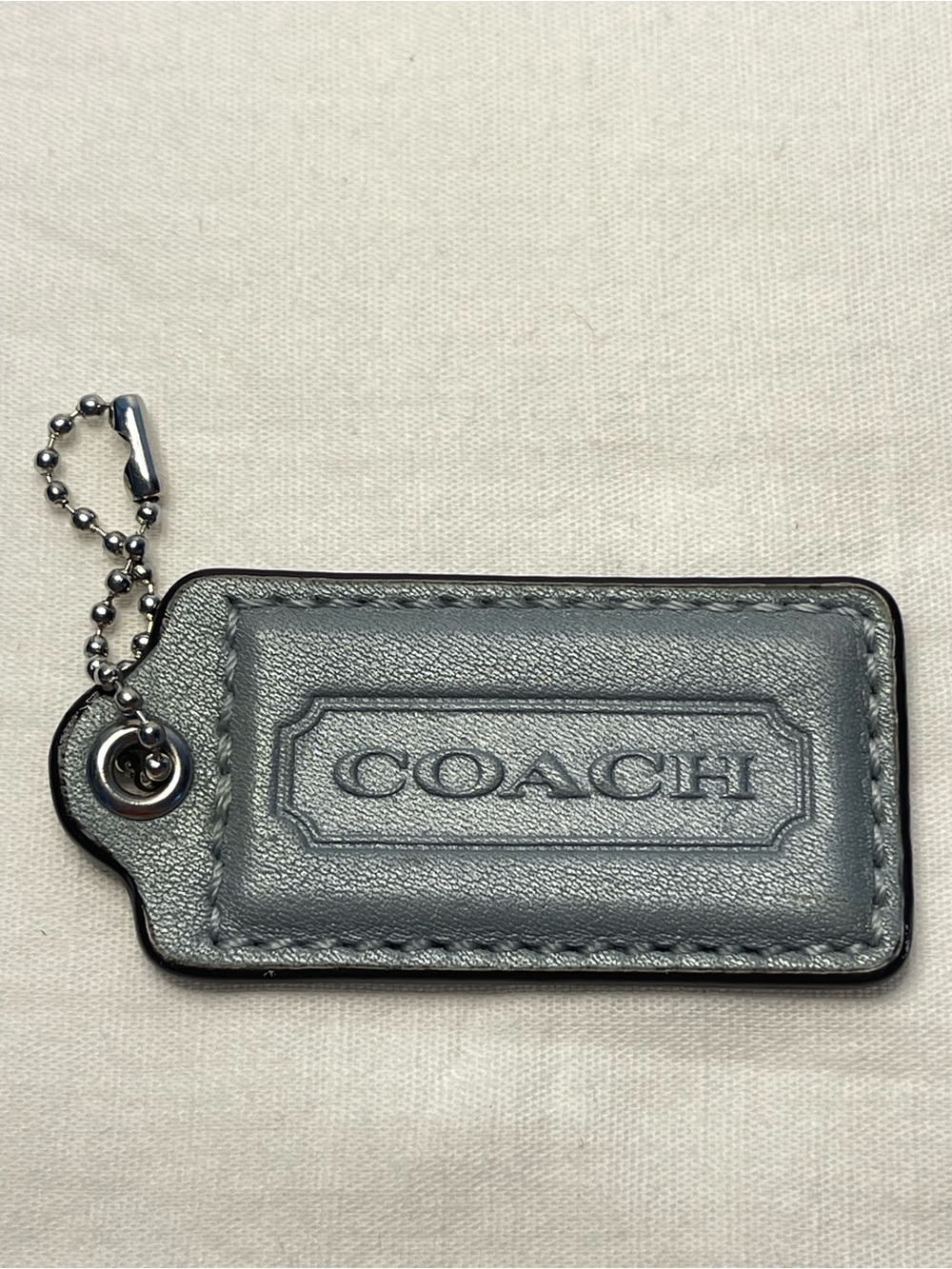 Coach Metallic Grey Leather Hang Tag with Ball Chain